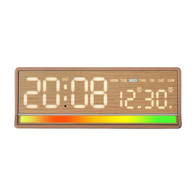 LED Digital Alarm Clock with Sound-Activated RGB Light Large Display with Date/Day/Temperature Support USB Output