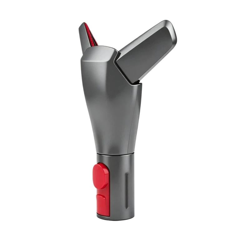 Vacuum bed dusting brush attachment, dark gray body with red nozzle accents
