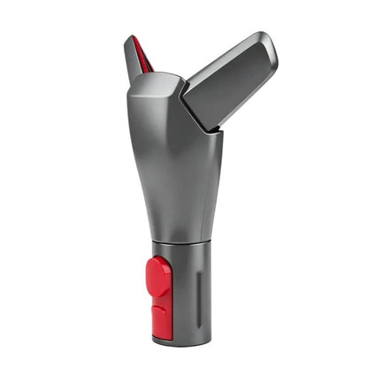 Vacuum bed dusting brush attachment, dark gray body with red nozzle accents