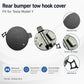 Rear bumper tow hook cover with textured finish and secure clip design