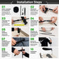 Indoor sunshade installation steps diagram showing clamps, telescopic rods, and shade
