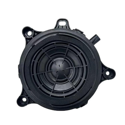 Pedestrian warning speaker horn module, round black housing with grille and mount tabs
