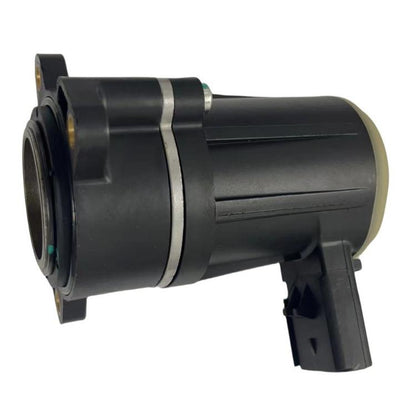 Brake caliper motor with black housing and connector, round flange mounting plate