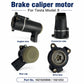 Brake caliper motor assembly shown from angled and connector sides, black housing