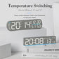 Fabric-style LED digital alarm clock with temperature switching readout and time digits