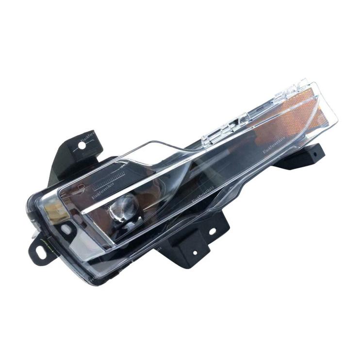 Front fog light DRL assembly with clear lens and amber reflector, side bracket mounts
