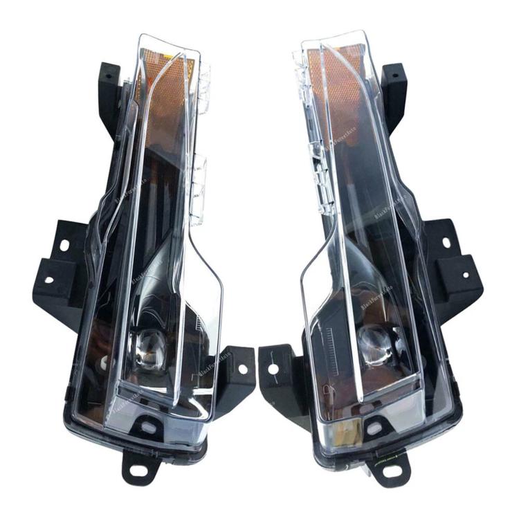 Pair of front fog light DRL assemblies with clear lenses and amber reflectors