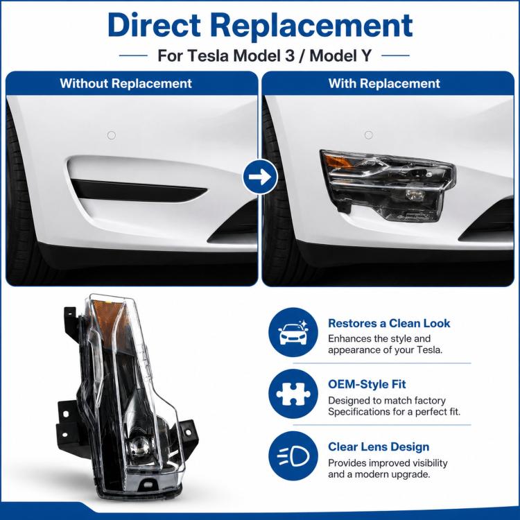 Front fog light DRL assembly shown for replacement, with clear lens and amber reflector