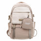 Beige school backpack with front compartment and detachable round coin pouch