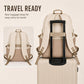 Beige school backpack with carry-on luggage strap and adjustable shoulder straps