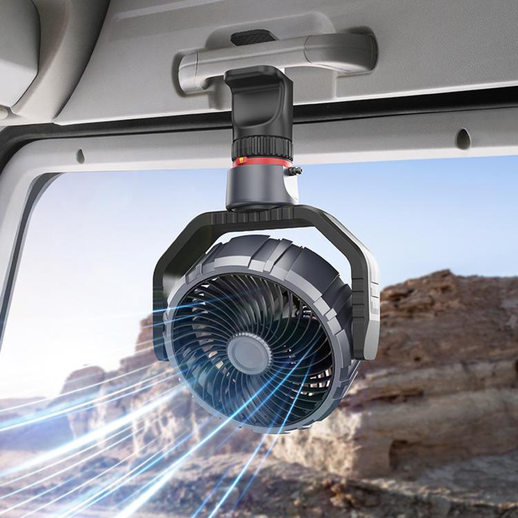 Angle-adjustable truck cooling fan with circular grille and airflow vents
