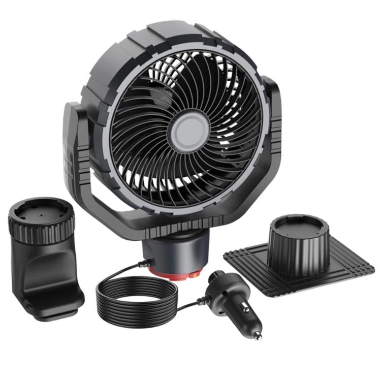 Portable car cooling fan kit with adjustable fan head and mounting accessories