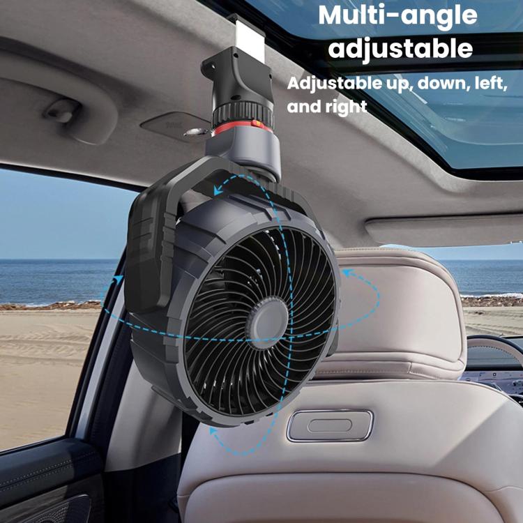 Multi-angle car fan mounted inside vehicle with adjustable tilt and airflow