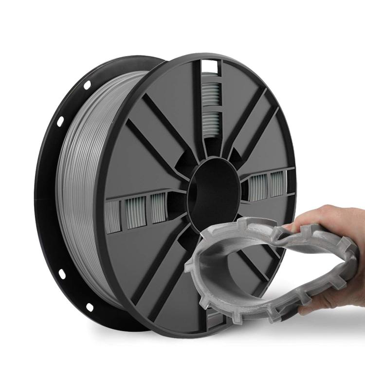 TPU 3D printer filament spool with light gray flexible filament, 1.75 mm