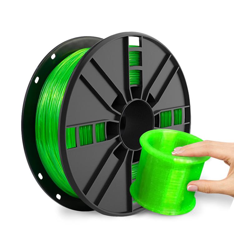 TPU 3D printer filament spool with green flexible filament, 1.75 mm