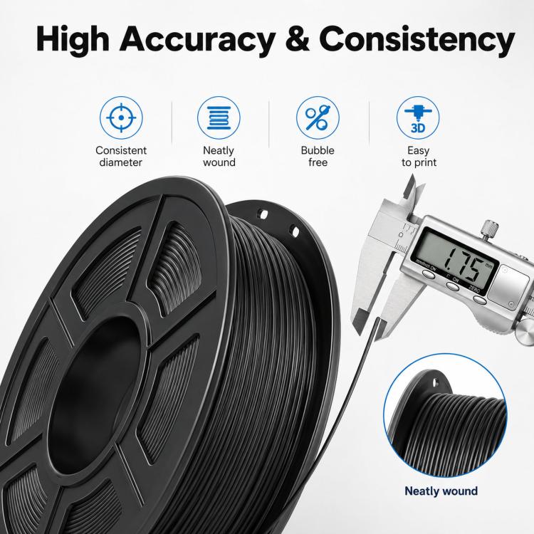 TPU 95A flexible 3D printer filament spool, black 1.75mm, neatly wound