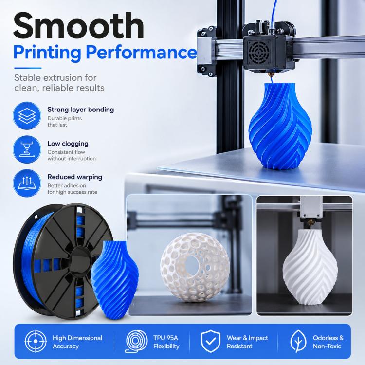 TPU 95A flexible 3D printer filament, blue and white 1.75mm spool