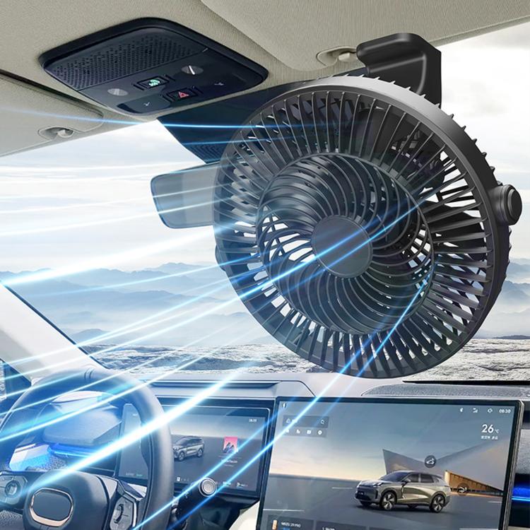 Car cigarette lighter cooling fan with circular grille and rotating blades