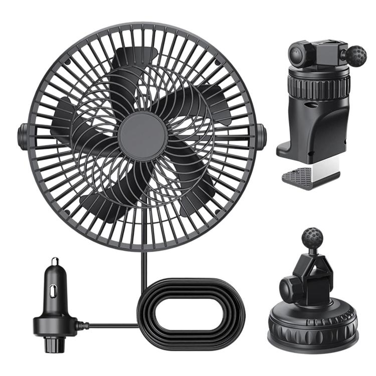 12V/24V car cooling fan kit with fan, power plug, cable, and mounting bases