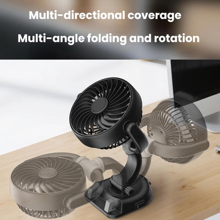Foldable multi-angle car cooling fan, black fan with gray stand and phone holder