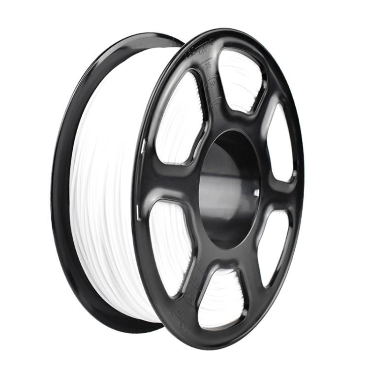 White PETG filament spool on black reel, dual-angle view