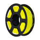 Yellow PETG filament spool on black reel, front view