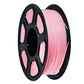 Pink PETG filament spool on black reel, front view