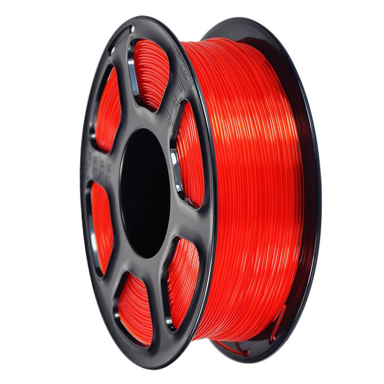 Red PETG 1.75mm filament spool on black reel