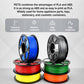 Multi-color PETG filament spool set with red, yellow, green, orange, and blue reels