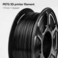 Black PETG filament spool close-up, 1.75mm 1 kg reel