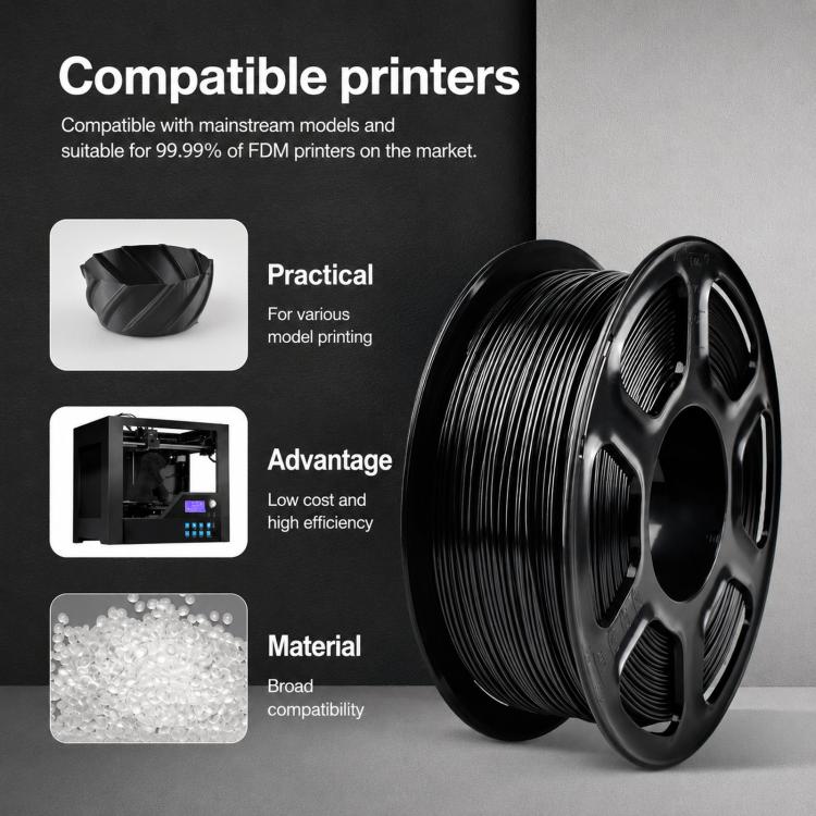 Black PETG 3D printer filament spool, 1.75mm diameter