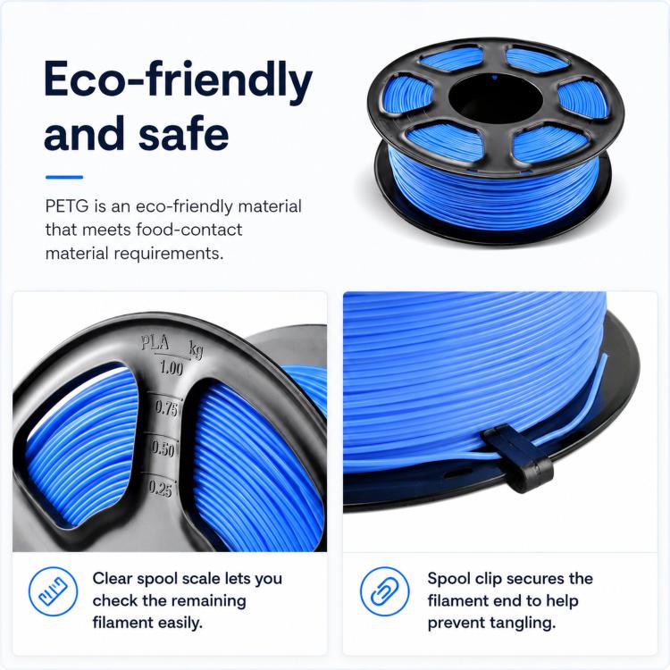 Blue PETG 3D printer filament spool, 1.75mm diameter