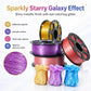 Sparkly galaxy-effect PETG filament spools with glittery metallic strands