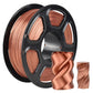 Copper metallic PLA filament on black spool with curled copper printed piece