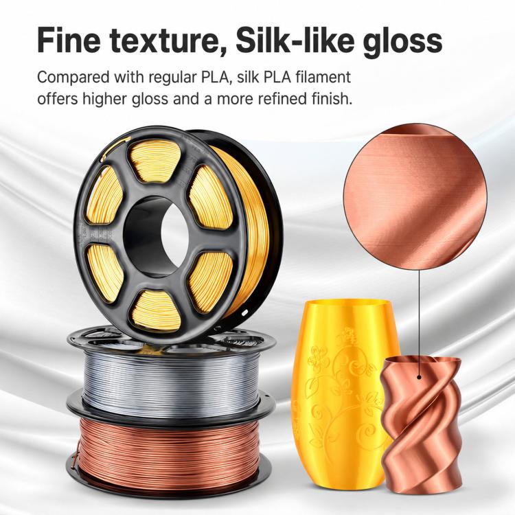 Set of metallic PLA spools with matching glossy printed cups and copper strand detail