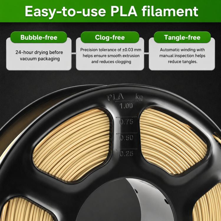 PLA 1.75mm metallic gloss filament spool with gold-toned shiny filament