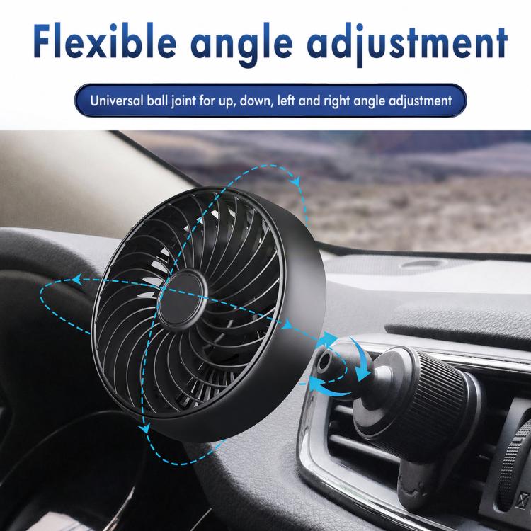 USB mini car fan with adjustable head angled for different vent directions