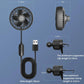 USB mini car fan dimensions diagram with wire length and clip size callouts