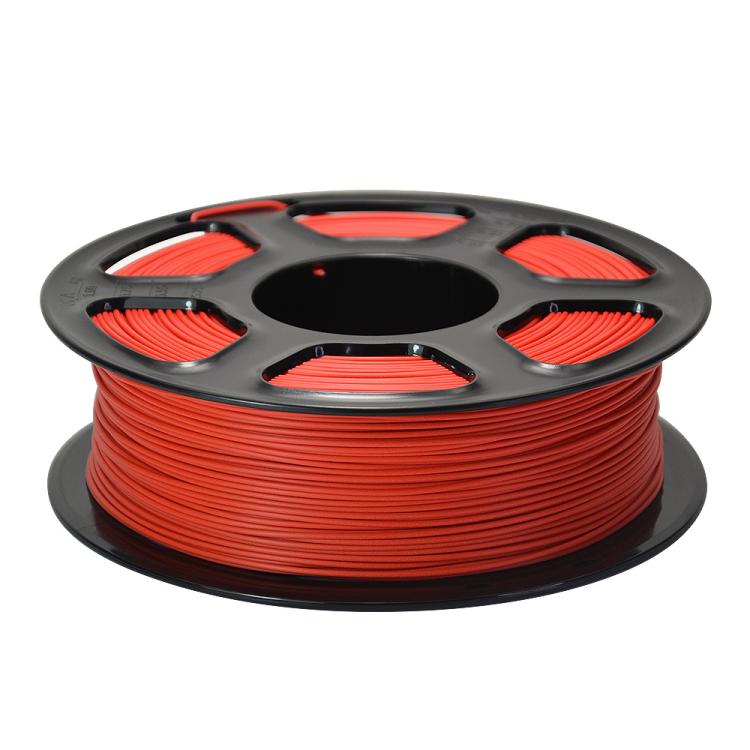 Matte PLA filament spool, red strands on black reel