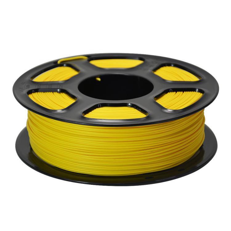 Matte PLA filament spool, yellow strands on black reel