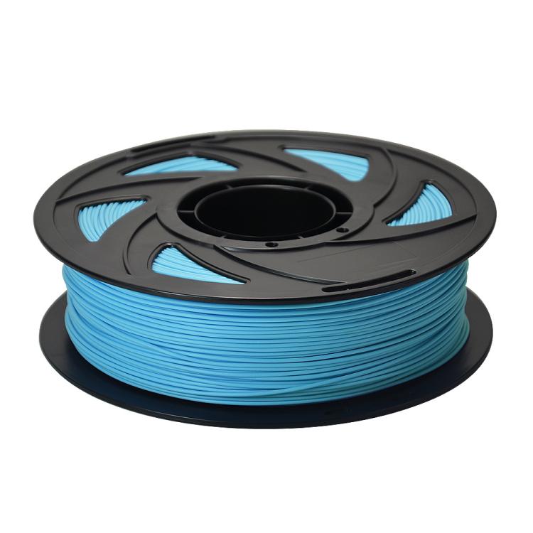 Matte PLA filament spool, blue strands on black reel