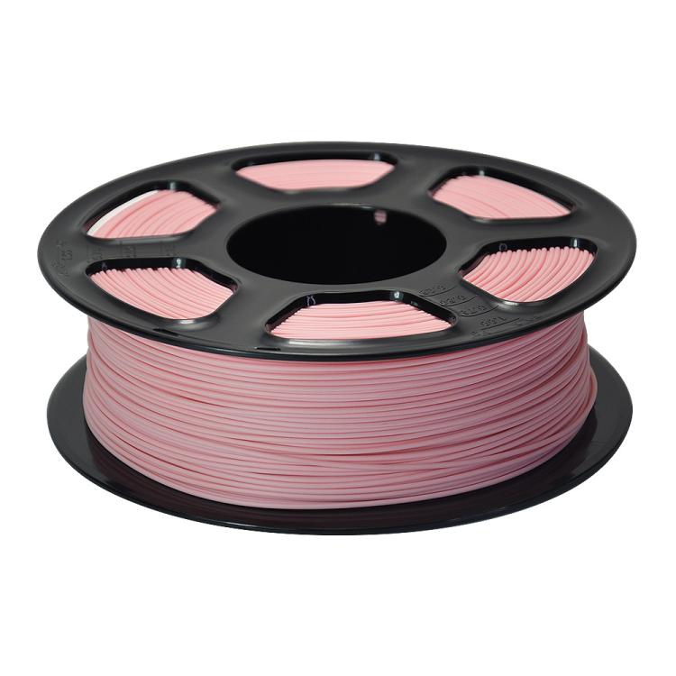 Matte PLA filament spool, pink strands on black reel