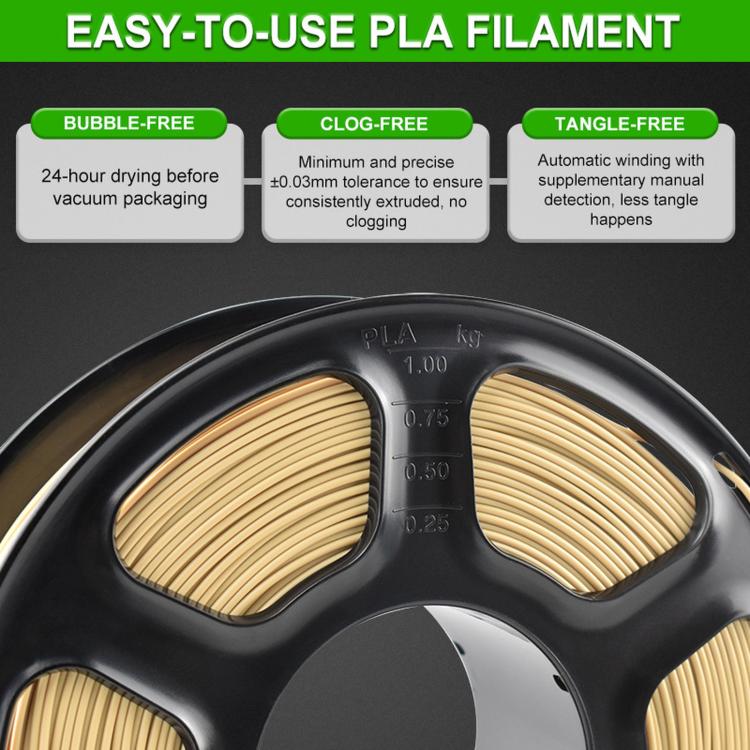 Matte PLA filament spool close-up with light beige filament wound on black reel