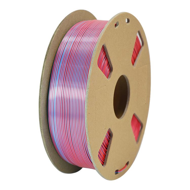 Dual-color silk PLA filament spool, shiny pink-and-purple iridescent color shift