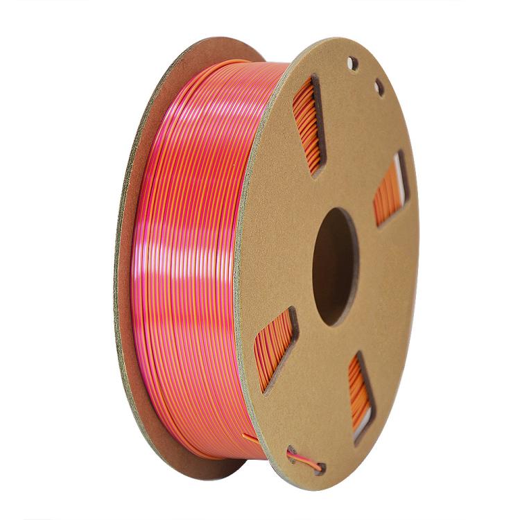 Dual-color silk PLA filament spool, orange-red metallic with pink iridescent shift