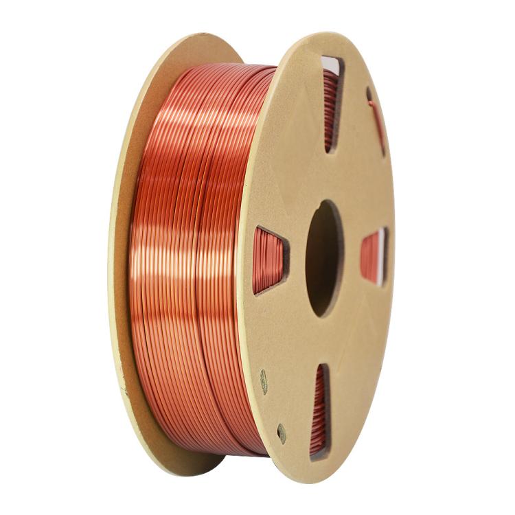 Dual-color silk PLA filament spool, copper-orange metallic filament on cardboard reel