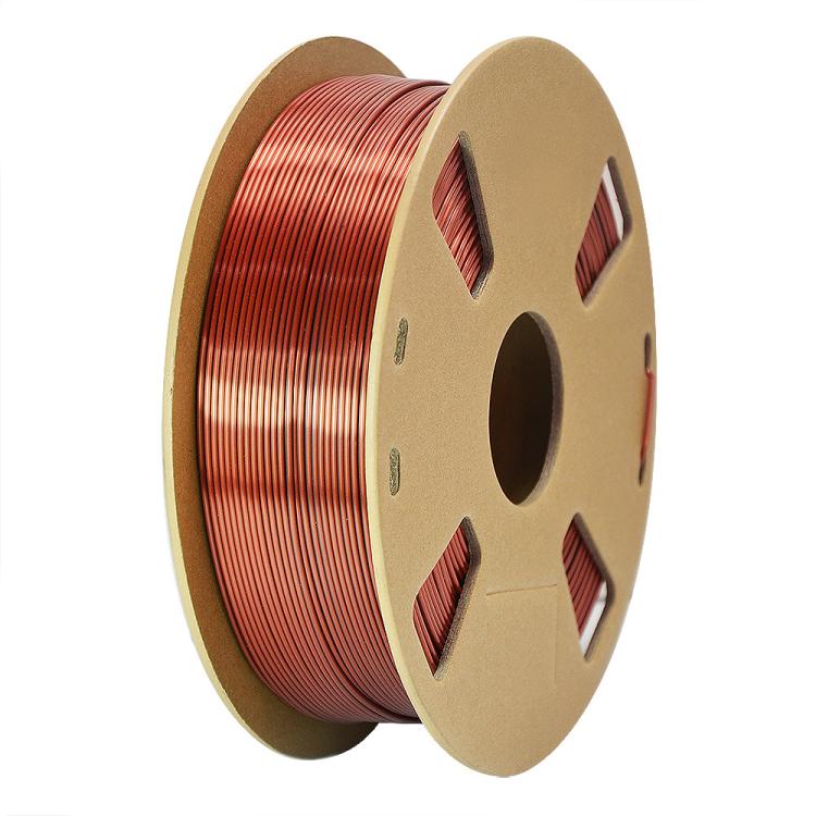 Dual-color silk PLA filament spool, metallic red-to-copper color-shift finish