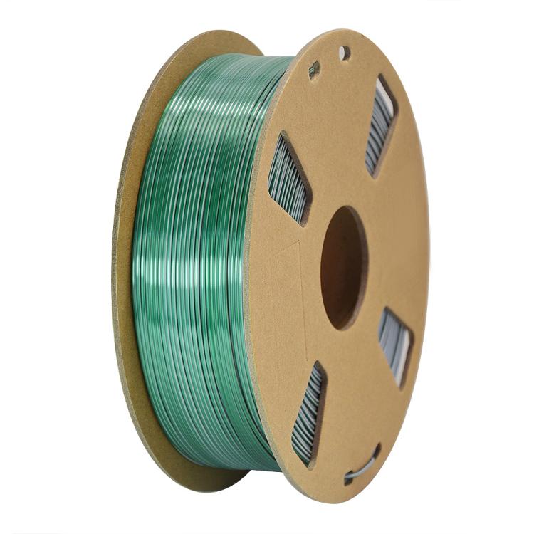 Dual-color metallic PLA filament spool, green shifting metallic on spool reel