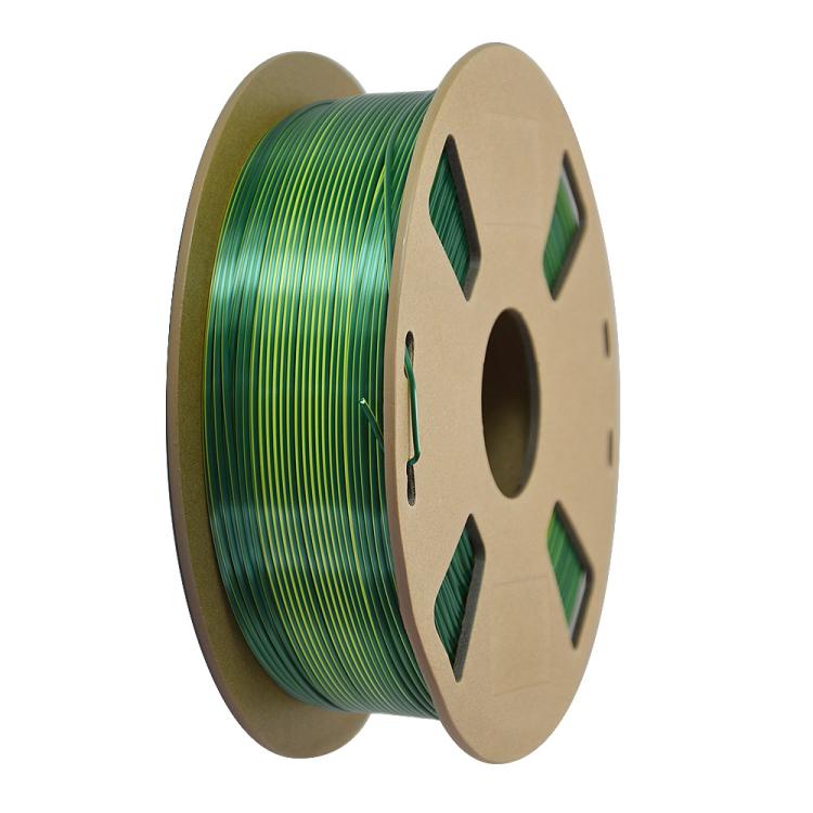 Dual-color metallic PLA filament spool, green-teal shifting metallic on spool reel