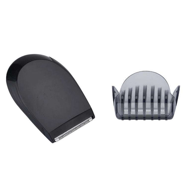 Two-part black trimmer and shaver head replacement with metal comb blade cover